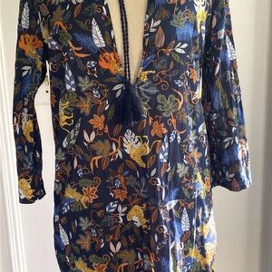 J. Crew Navy Floral & Leopard Print Swim Coverup